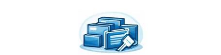 An illustration of several blue files and boxes stacked together, alongside a key. The image represents concepts related to data security and organization.