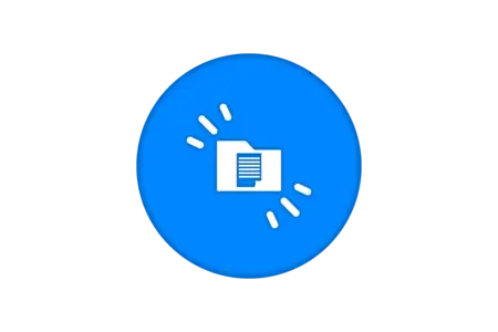 A blue circular icon featuring a white file folder with a document inside, flanked by lines radiating outward. The design suggests action or emphasis on the file.