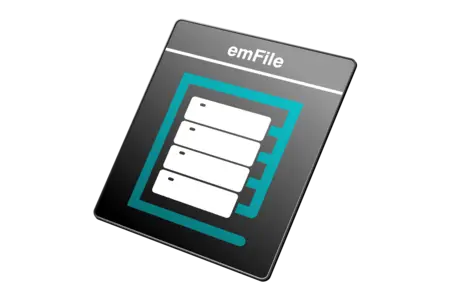 A digital folder icon labeled "emFile" displays a series of stacked white document outlines within a teal border. The background is dark, emphasizing the graphic representation of file organization.