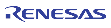 The image features the logo of Renesas, a technology company. The logo consists of the word "RENESAS" displayed in bold blue letters, with a stylized, curved line element integrated into the design. The overall appearance is modern and professional.