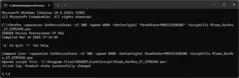 A command line interface displaying commands related to device configuration. It shows the execution of a script file for the SEGGER Device Provisioner, indicating successful changes to the product state. The current directory path is visible, along with version information of the operating system.