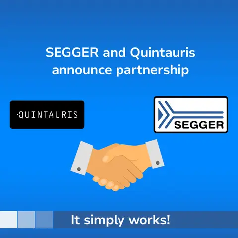 SEGGER and Quintauris logos with handshake graphic