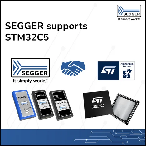 SEGGER and ST logos with related SEGGER products and STM32C5 MCU below