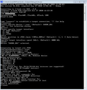 J-Link Commander demonstrating connection with Western Digital SweRV_EH1 Core