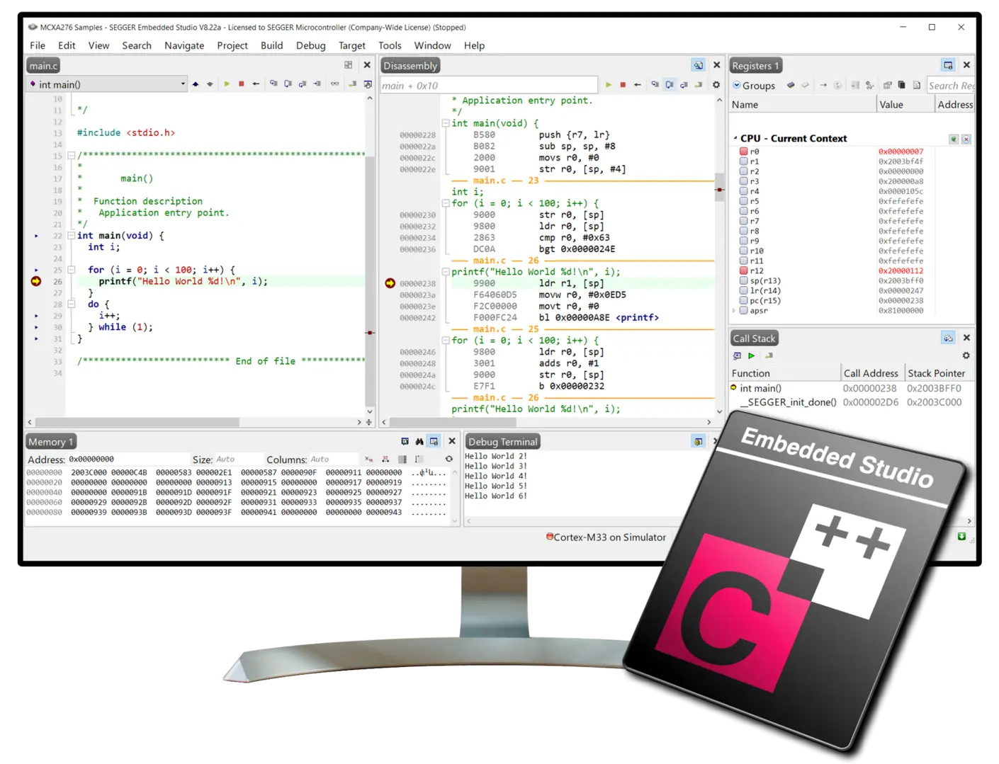Screen with Embedded Studio screenshot and angled Embedded Studio icon