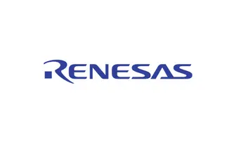 The image displays the logo of Renesas, featuring the word "Renesas" in bold blue letters. The design includes a stylized letter "R" and a curved line that enhances the logo's modern appearance. The overall look conveys a sense of technology and innovation.