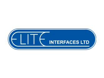 Blue logo, white Elite Interfaces font