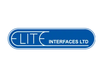 Blue logo, white Elite Interfaces font