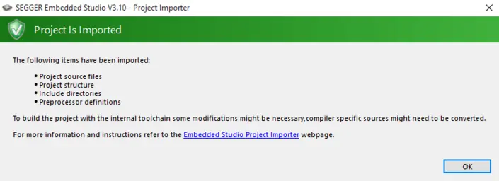 embedded studio 310 project imported
