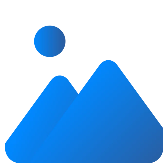 An abstract graphic depicting stylized blue mountains under a circular blue sun, set against a dark background. The image conveys a serene landscape, suggestive of nature and tranquility.