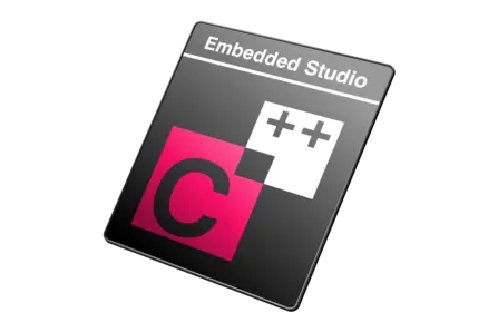 The image features a logo for an embedded programming environment. It includes the word "Embedded Studio" at the top, alongside a prominent pink letter "C" and two adjacent plus signs, indicating its association with C and C++ programming languages.