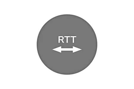 A circular icon with a gray background and the letters "RTT" in the center. Two horizontal arrows point left and right on either side of the text, indicating a communication or connectivity function.