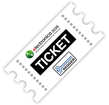 A ticket for the Electronica 2026 event, featuring the event name and dates, with clear "TICKET" labeling. The ticket includes a logo for SEGGER. The design is primarily white with black text and a green logo.