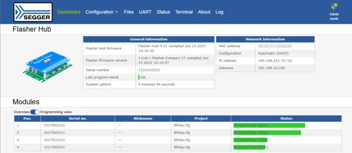 Flasher Hub-4 web interface