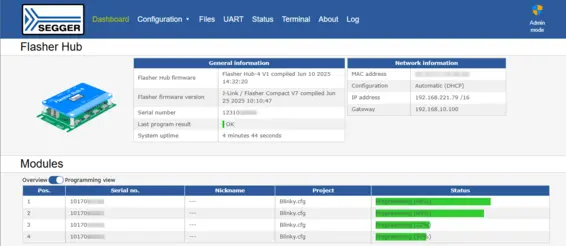 Flasher Hub-4 web interface