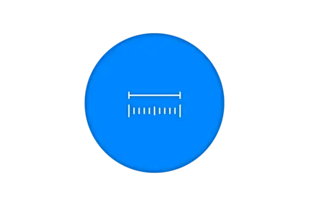 A blue circular icon featuring a simple white graphic of a horizontal line with measurement markings below it, symbolizing a ruler or measuring tool. The design conveys concepts of measurement and precision.