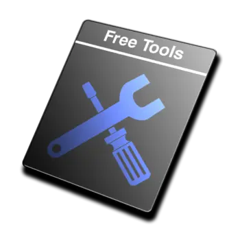 Icon displaying a stylized wrench and screwdriver, symbolizing tools. The text "Free Tools" is prominently featured at the top, indicating access to no-cost resources. The background is dark, enhancing the visibility of the tools and text.