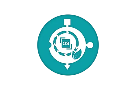 A circular teal icon features a white recycling symbol integrating a small plant. The center contains the letters "os," representing a focus on sustainability and ecological responsibility. The design emphasizes the connection between circular economy principles and environmental awareness.