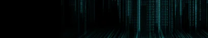 A dark background filled with cascading vertical lines of binary code (0s and 1s) creates a digital, futuristic atmosphere. The pattern gives a sense of depth, resembling a virtual tunnel or data stream, enhancing themes of technology and information.