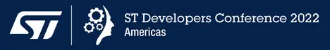 Logo for ST Developers Conference 2022 Americas, featuring the ST logo alongside the text of the conference name and date. The design emphasizes innovation with imagery of gears and a profile silhouette.