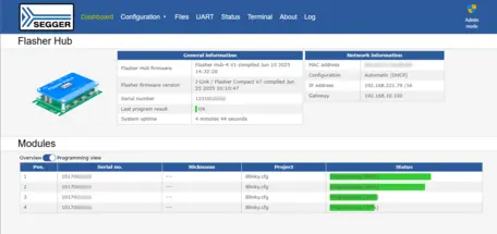 Flasher Hub-4 Dashboard while programming