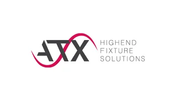 Logo for ATX Highend Fixture Solutions, featuring the letters "ATX" in bold, stylized font with a red wave-like line and the text "HIGHEND FIXTURE SOLUTIONS" in a modern, gray font.