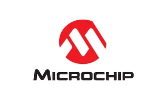 The image features the Microchip Technology logo. It consists of a stylized red circle enclosing a white abstract design, resembling the letter "M." Below the graphic, the word "Microchip" is presented in bold, black text.