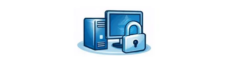 An illustration depicting a computer monitor alongside a server and a padlock, symbolizing data security and protection. The image conveys themes of cybersecurity and the importance of safeguarding digital information.