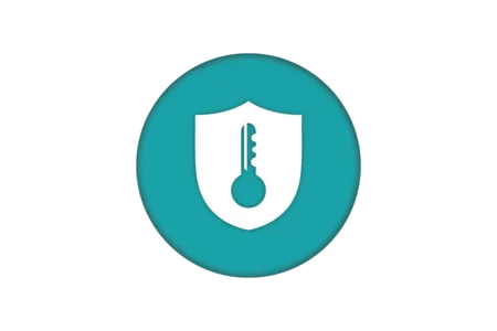 Icon depicting a key inside a shield, set against a teal circular background. The design symbolizes security and protection, often associated with safeguarding information or access.