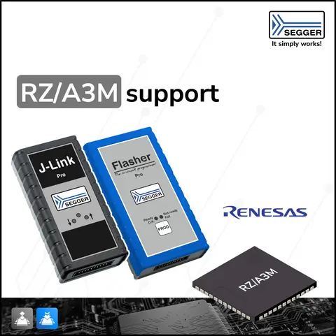 J-Link and Flasher devices alongside RZA3M MPU