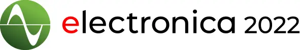 Logo for "electronica 2022," featuring a green circle with a wave symbol, alongside the text "electronica" in black and "2022" in red. The design emphasizes the theme of electronics and technology.
