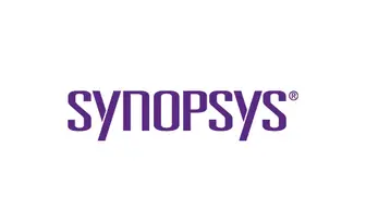 The image features the word "Synopsys" in a bold, purple font. The name is formatted with a stylized typeface, and the trademark symbol appears to the right. The overall design conveys a professional and modern look, representing the technology and software company.