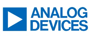 Logo of Analog Devices featuring a blue triangle pointing right inside a blue square, with the words "ANALOG DEVICES" displayed in bold, blue letters to the right. The design conveys a sense of modern technology and innovation.