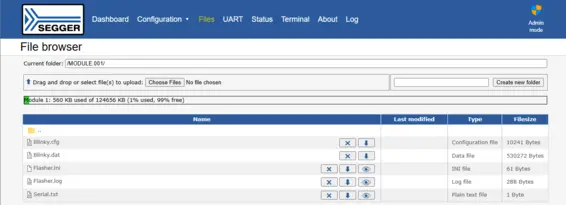 File management with the web interface of Flasher Hub-12
