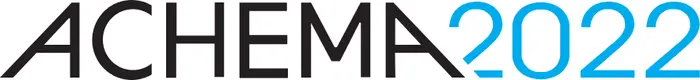The image features the text "ACHEMA 2022" in a bold font. The word "ACHEMA" is in black, while "2022" is in a blue hue. The design is clean and modern, emphasizing the event's name and year.