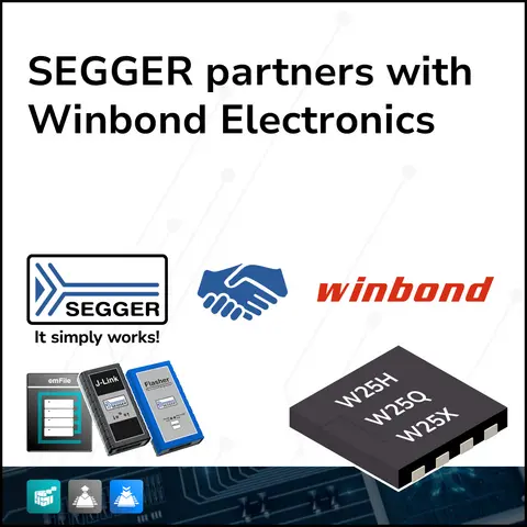 SEGGER and Winbond logos with handshake graphic