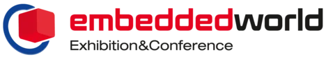 Logo for "embedded world Exhibition & Conference" featuring a red cube within a blue circular design. The text "embedded world" is prominently displayed in red and black. The overall design emphasizes technology and innovation in the embedded systems field.