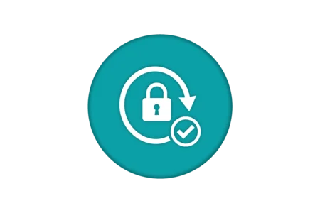 A circular teal icon featuring a white padlock, a circular arrow suggesting a refresh or update, and a checkmark. The design symbolizes security and confirmation of a successful action, likely related to data protection or online safety.