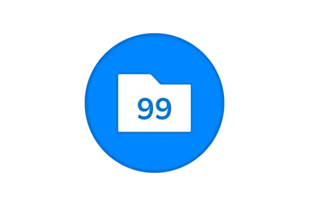 A blue circular icon features a white folder with the number "99" displayed on it, indicating there are 99 items or documents in that folder.