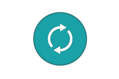 Circular icon with a teal background featuring two white arrows forming a loop, symbolizing refresh or repeat action.