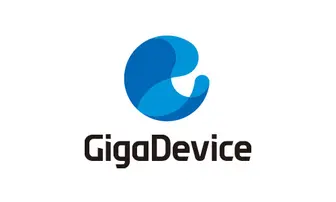 A stylized, abstract logo featuring a blue and turquoise design that resembles a swirling shape, accompanied by the text "GigaDevice" in bold, dark letters. The logo conveys a modern and tech-oriented aesthetic.
