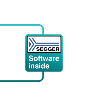 Logo of SEGGER featuring the text "Software inside." The logo includes a blue arrow design, indicating the brand associated with embedded software solutions.