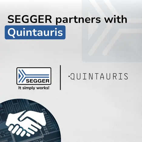 SEGGER and Quintauris logos with handshake graphic