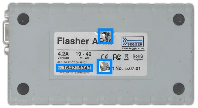 Highlighted intact serial number of destroyed Flasher unit Highlighted intact serial number of destroyed Flasher unit