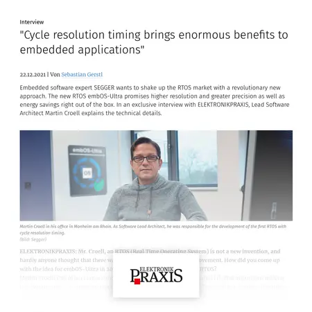 SEGGER Press: Cycle-resolution Timing brings enormous benefits to embedded applications