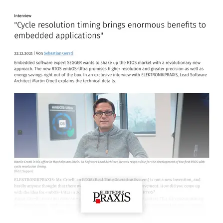 SEGGER Press: Cycle-resolution Timing brings enormous benefits to embedded applications
