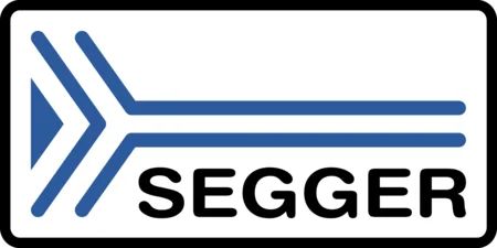 A logo featuring a stylized arrow pointing to the right, accompanied by the word "SEGGER" in bold, black letters underneath. The arrow and lines are in a shade of blue against a white background, framed by a black border.