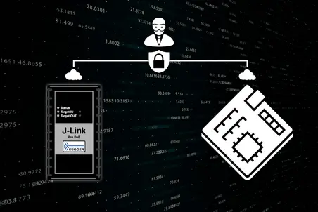 Use case graphic: Securing data in flight Use case graphic: Over-the-air connection between J-Link and microcontroller is secured by a lock