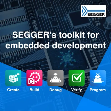 Keyvisual showing the five new product categories Create, Build, Debug, Verify, and Program