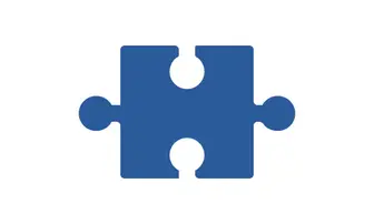 A blue puzzle piece, featuring a central cutout and rounded knobs on each side, symbolizing connection or problem-solving.